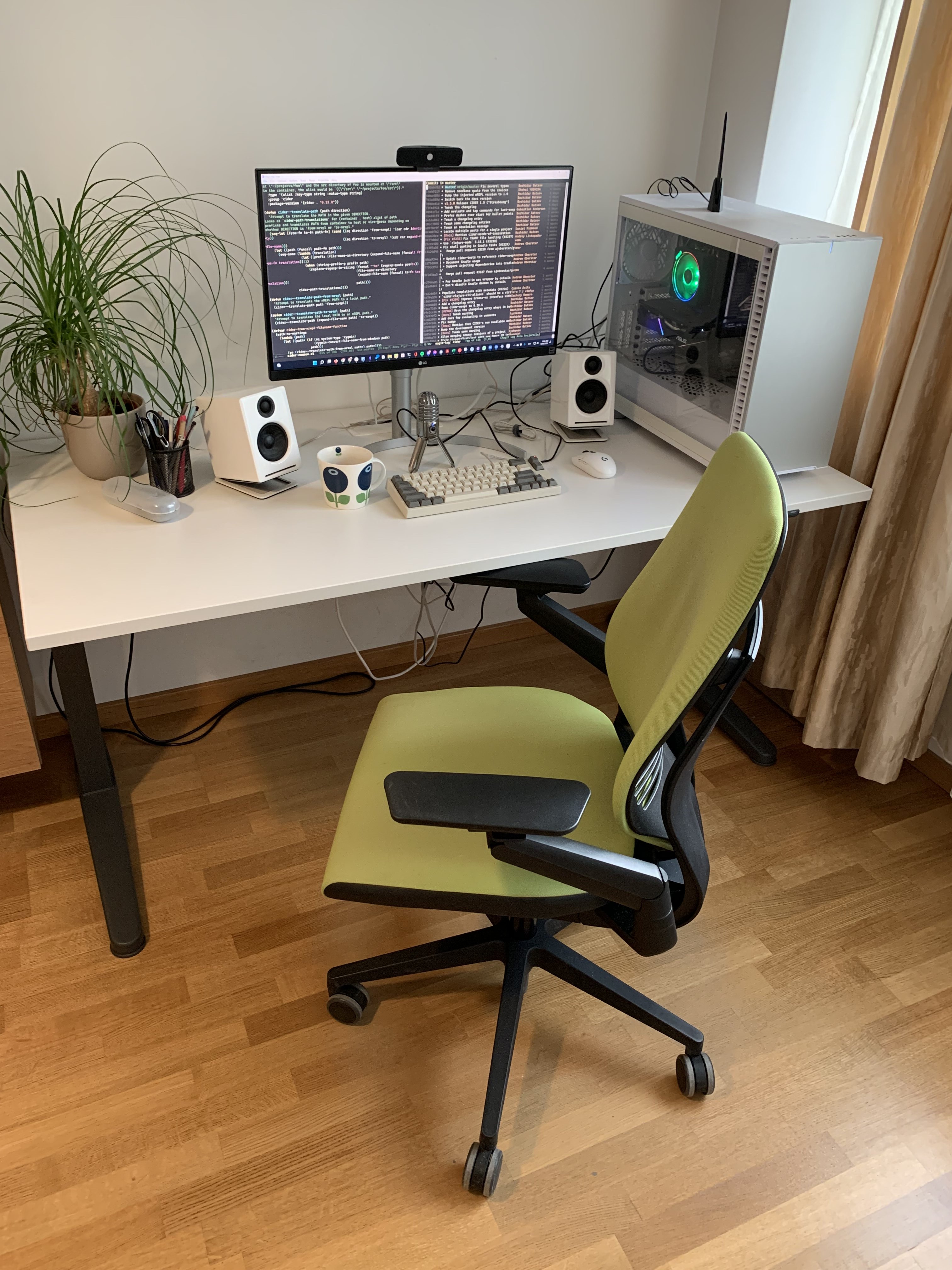 The whole desk and chair from an angle