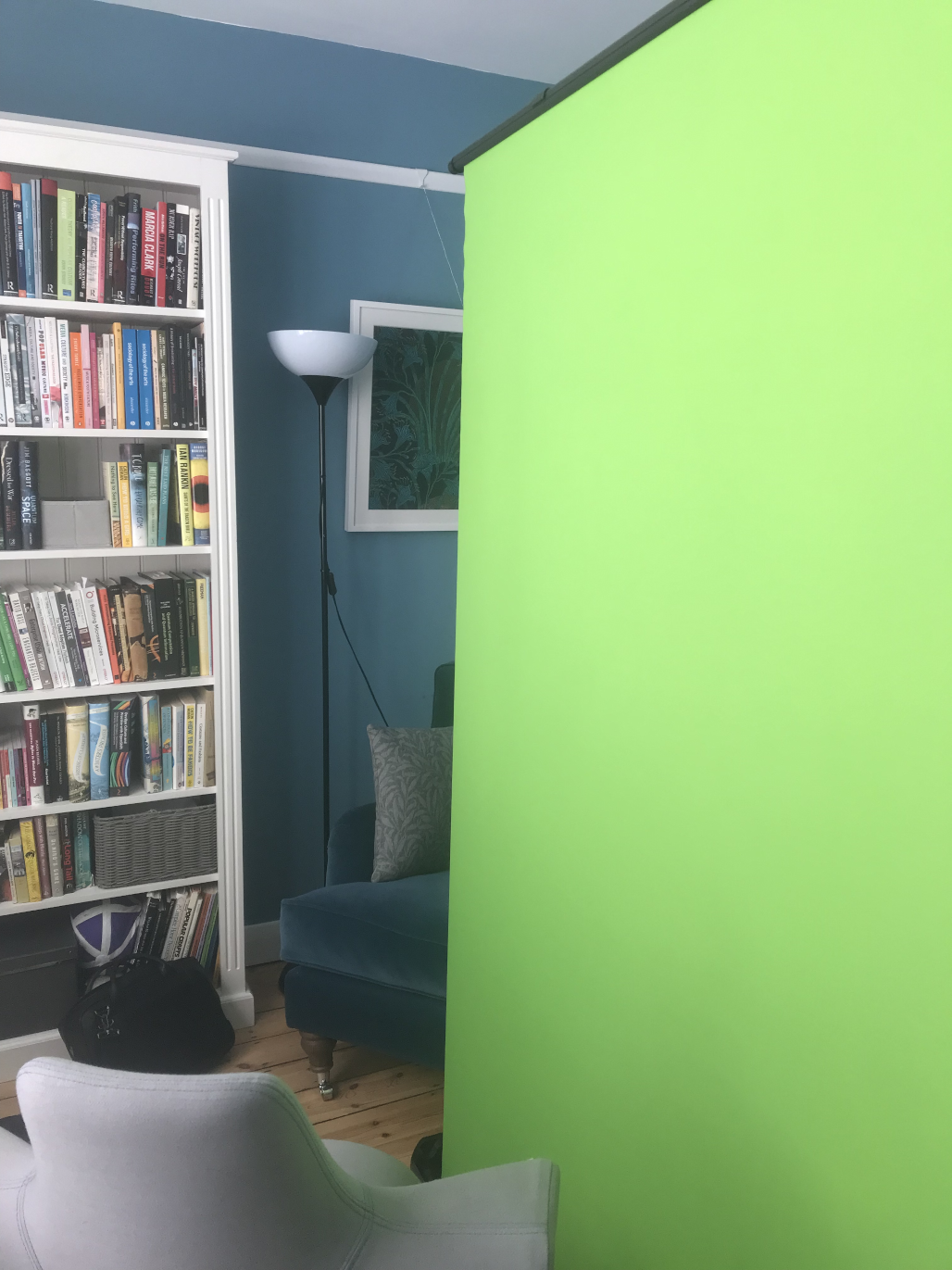 A green screen taking up half my room